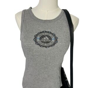 vintage y2k grey ribbed adidas tank top rhinestone logo
